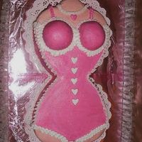 Conservative Lingerie Shower Cake I used two heart pans, the wonder doll pan for the boobs, filled with raspberry/bavarian filling and used buttercream for the icing.