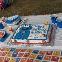 Cookie Monster! my daughters 2nd birthday cake! 2 layer bc with reeses on inside of cake, yum yum! i wanted to do bc and oreos mixed, but i was afraid of...