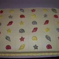 Sea Shell Sheet Cake Extra sheet cake for wedding.. shells were white chocolate painted with Luster Dust.