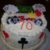 Happy 70Th Birthday White cake layered with fresh strawberries, bavarian creme and whip cream.