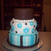 Teal, Chocolate, Ivory Bride emailed a photo of this cake, props given to whomever did it first. She wanted a ball border instead of ribbon.
