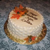 Fall Birthday I wanted to try a fall cake. I have a wedding cake to do for a good friend in Oct and had made the leaves, pumkins, acorns out of fondant....