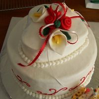 Bridal Shower Ok guys be kind (just kidding any advice would be wonderful!) This was my first time doing the fondant ribbon roses and the calla lilies....