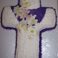 Cross Cake buttercream icing, fondant dogwood blossoms