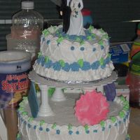 Lucky Wedding Day This was my first wedding cake. The lady wanted this design and it has 4 fondant cut outs. It is yellow cake covered in buttercream.