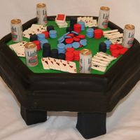 Poker Table Decorations made of fondant & gum paste. Beer cans are candles. Idea from Wilton yearbook.