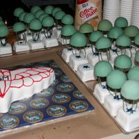 Parchute Petit Fours Done for a military Christmas party. cakes are 2" square, covered in BC and fondant. Parachutes are styrofoam balls covered in...