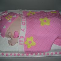 Baby Sleeping This cake was done for a baby shower, strawberry cake and white frosting. All decorations are fondant. Everyone loved it!