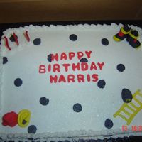 Firemen Truck My 1st cake (self-taught). The birthday party was at a firefighter museum. The boots, fire hydrant, hose, ladder, and hat were all made out...