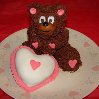 My Valentine Teddy vanilla pound cake teddy frosted with BCganache, heart cake is chocolate covered with fonadant....