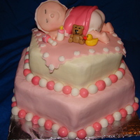 Babyshower the baby was made out of pound cake the clothes ,toys ,bottle,balls and blanket are fondant.the bottom layers French vanilla cake covered...