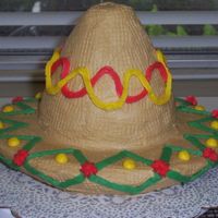 Cinco De Mayo Cake I did for my sister's class. Just buttercream on chocolate andwhite cake. I was so proud of myself, until a section of the brim...
