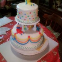 Happy 1St Birthday Twins Two tier Yellow cake with butter cream icing; decorated with clowns