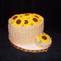 Sunflower Basket Lemon cake with lemon mousse and lemon buttercream. Side basket is for birthday girl's daughter who has Celiac's - gluten free....