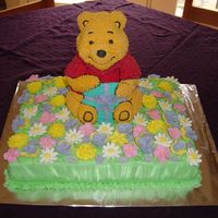Pooh 2Nd Birthday Cake I made this cake for my daughter's birthday. I got all of the flowers on and forgot to add the "2" candle! We squeezed it in...