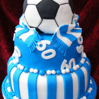 Football Themed 60Th Birthday Cake Biggest and most challenging cake I have ever made. Three layers of madeira cake with jam and buttercream filling. Covered in sugarpaste....