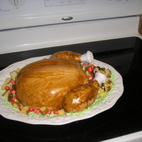 Roasted Turkey Fun cake to make. Used yellow and white cake for stuffing, marshmellows for cranberries, rice krispies for legs, covered in fondant,...