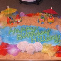 Hawaiian This was made for my nieces 13th birthday. The sand is made of crushed vanilla wafers. I have margarita umbrellas and toy parrots on top of...