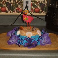 Pink Flamingo This cake is for my step daughters 15th birthday. We are only having a small party so the cake is little. She wanted a tropical theme.