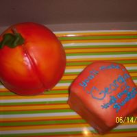 Geargia Peach Yellow cake w/choc. BC covered in fondant. Client ordered for wife's birthday/relocation party. Peach needed to be carved @ base, but...