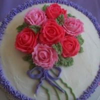 Course 1 Final Cake Buttercream roses and frosting. Incorporated all of the tecniques we learned in Course 1 into this cake