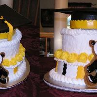 Graduation Cake W/panda 3-tiered chocolate and vanilla cake with chocolate and vanilla buttercream filling, buttercream roses, ribbons and tassel made from MMF /...