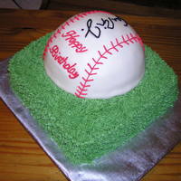 Baseball Bomb Cake Fondant covered yellow cake, with cheesecake mousse filling and a Cal Ripkin Jr autograph.