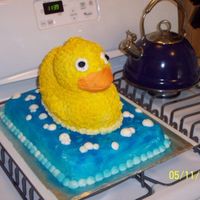 Mr. Ducky... This is my first attempt at a 3D cake. This is for my daughters 2nd birthday. The cake is gluten free and the frosting is the wilton...