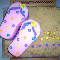 Birthday Beach Flip Flop This is a cream cheese poundcake with buttercream crumb coating. MMF fondant and brown sugar "sand." I used 2 loaf pans to make...