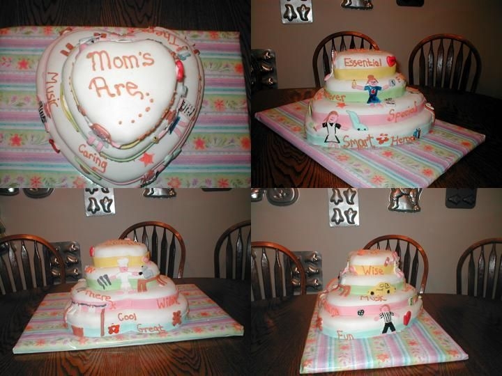 Mothers Are: This is my first tier cake, chocolate, white, and yellow cake with bc frosting, and then covered with mmf. I tried to create a cake of what...