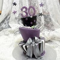 30Th Purple Black & Silver three tiered madhatter cake, my first cake in over a year. made for a friends 30th birthday party.