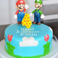 Super Mario Birthday Cake First time using fondant. Figures from Toys R Us.