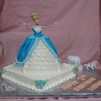 Cinderella Birthday Cake Used a Wonder Mold cake pan with a 10" round pan underneath and carved tapering to fit. Placed a Cinderella doll in center and covered...
