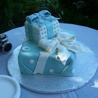 Blue Presents This was my first attempt at a stacked present cake. White cake with MMF, gumpaste bows. Sorry for the picture quality....I forgot my...