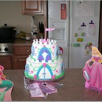 Princess Castle Cake Two tiered yellow cake with BC frosting, used the premade kit for the decorations.