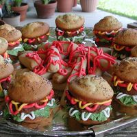 Hamburgers Hamburger cupcakes and French fry sugar cookies.