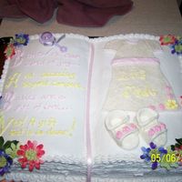 100_1059.jpg This is a cake my third cake i've made..it is made with the wilton two mix book pan. done with bc icing silk flowers and the dress and...