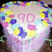 90Th Birthday White cake, cheesecake flavoured pudding with blueberry filling, BC and RI flowers.