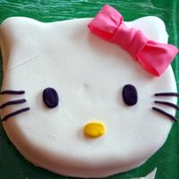 Hello Kitty! Just a hello kitty face! Strawberry homemade cake, with Buttercream and MMF. Carved from a 10" and 6" (for ears)