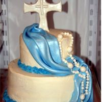 Baby Boy Baptism Vegan chocolate cake with Vegan "buttercream" and Fondant accents. Painted with super pearl dust. 6" and 9" cakes.
