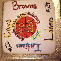 Sports Theme Fondant Grooms Cake random assortment of the grooms favorite teams, 8" square covered in fondant