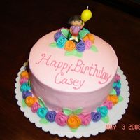 Dora Birthday Dora birthday cake iced in BC and accented with gumpaste. Dora top is a candle.