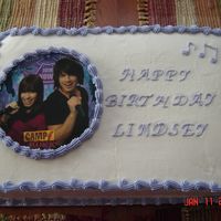 Camp Rock Birthday All BC Bday cake besides the party favor in the center.