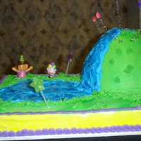 Dora Star Catcher Wonder Mold "mountain" and little fondant stars on wire coming out of the mtn. Fun cake to do.
