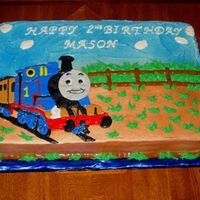 Thomas The Tank Engine This was a cake for a little boy who I have made 4 different cakes for him so far. From his mom's baby shower to his 2nd B-Day. This...