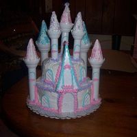 Princess Castle Yellow cake with buttercream icing, created with Wilton's Romantic Castle set.