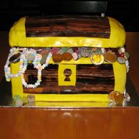 Treasure Chest Cake This is my son's 1st birthday cake. 6 9x13 chocolate cakes, frosted & filled with whipped chocolate ganache and covered in fondant...