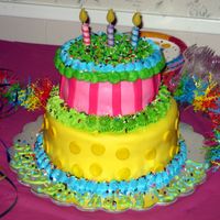 Fondant Birthday Cake Pink And Yellow I made this cake for a friend's daughter's second B-day. It was made to match the invitations for the party. It was my first big...