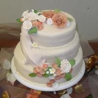 3 Tiered Wedding Cake, Copper Accents covered in fondant