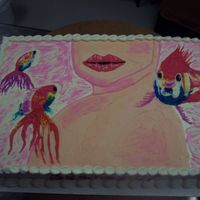 Girl With Fish Not really sure how to title this one. A girl brought in this drawing to have it put on a cake. It took me about 3 hours to draw this on a...